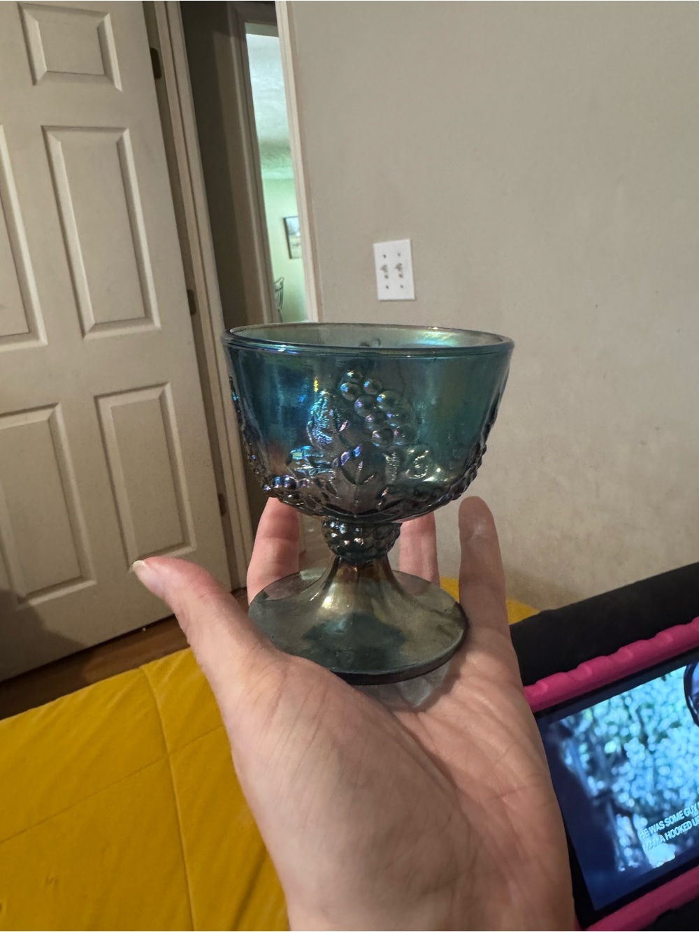 Blue Iridescent Glass Compote Bowl - Home Accents